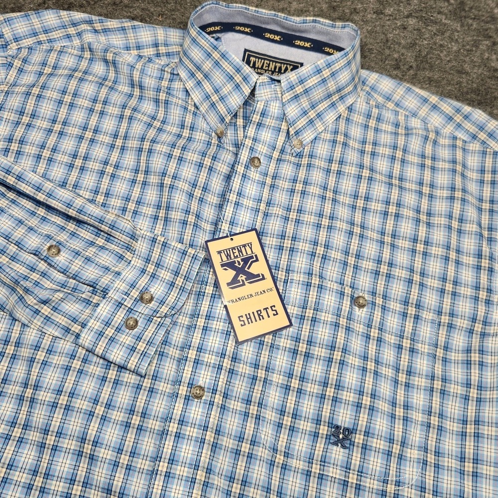 Wrangler Twenty X Mens Button Down Long Sleeve Plaid Shirt Cotton Medium NWT